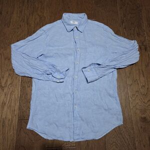 Uniqlo Men's Shirt Blue 100% Linen Casual Collared Button Up Size M